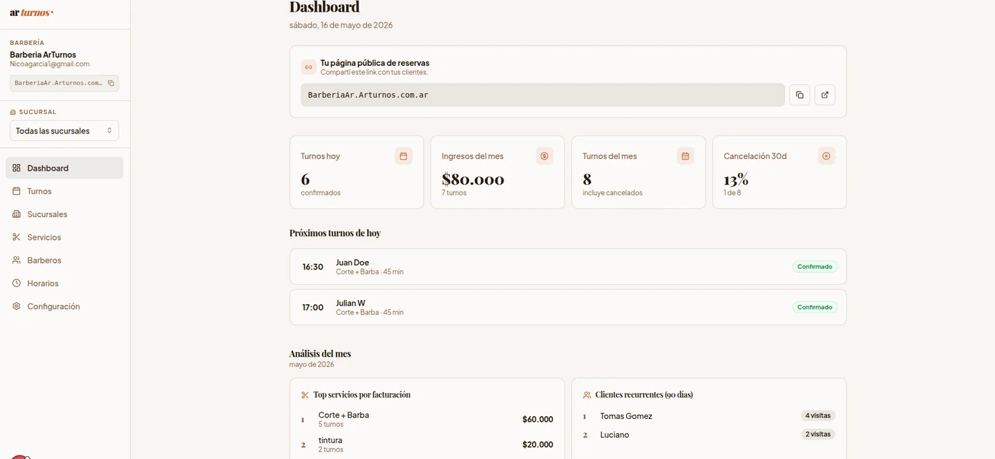 Dashboard de Arturnos